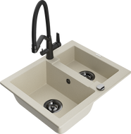 Mexen Carlos Granit-Spüle 1,5-Becken mit Duo-Küchenarmatur, beige - 6518-69-671701-70-B