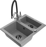 Mexen Carlos Granit Spullsteen mat 1,5-Kummer mat Kichenbatterie Duo, gro - 6518-71-671701-07-B