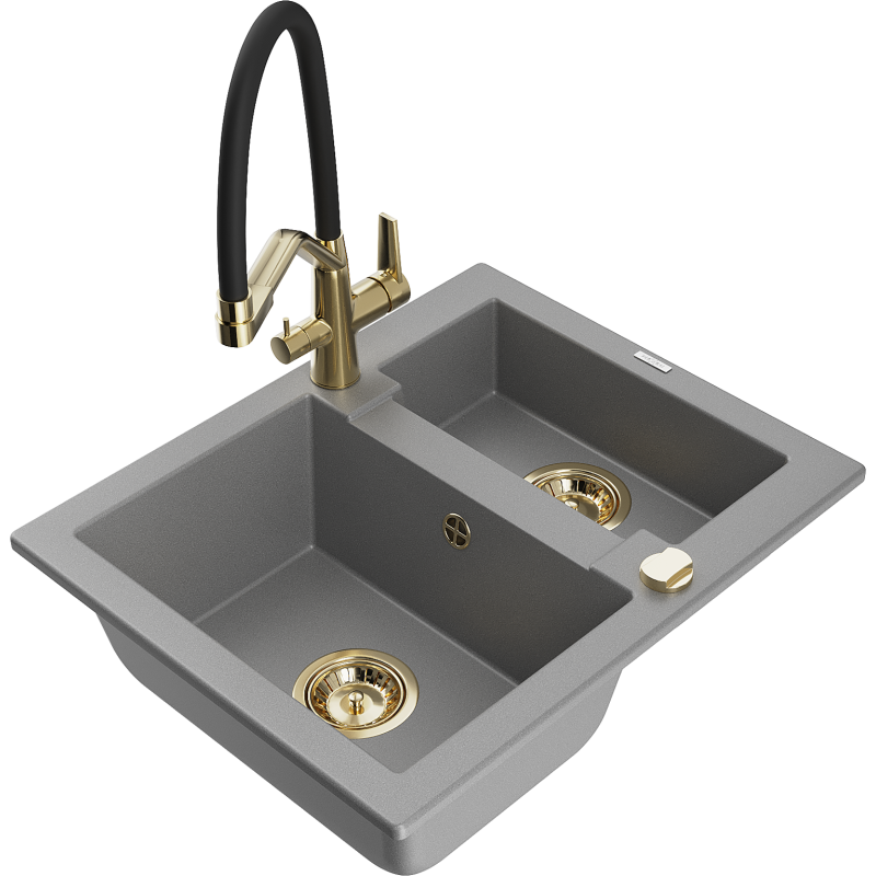 Mexen Carlos lavello in granito 1,5 vasche con miscelatore da cucina Duo, grigio - 6518-71-671701-57-G