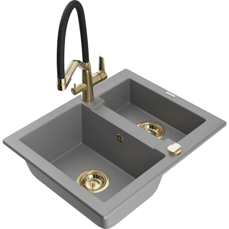 Mexen Carlos évier en granite 1,5 bac avec robinet de cuisine Duo, gris - 6518-71-671701-57-G