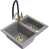 Mexen Carlos fregadero de granito de 1.5 senos con grifo de cocina Duo, gris - 6518-71-671701-57-G