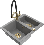 Mexen Carlos granite sink 1.5-bowl with Duo kitchen tap, grey - 6518-71-671701-57-G