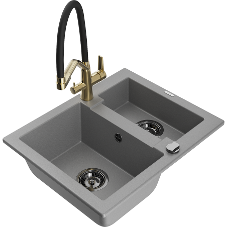 Mexen Carlos Granitspüle 1,5-becken mit Duo Küchenarmatur, grau - 6518-71-671701-57-B