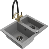 Mexen Carlos granite sink 1.5-bowl with Duo kitchen tap, grey - 6518-71-671701-57-B