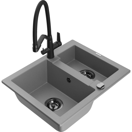 Mexen Carlos fregadero de granito de 1,5 senos con grifo de cocina Duo, gris - 6518-71-671701-70-B