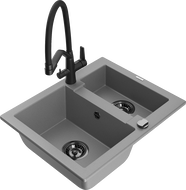 Mexen Carlos granite kitchen sink 1.5-bowl with Duo kitchen faucet, gray - 6518-71-671701-70-B