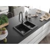 Mexen Carlos 1.5-bowl granite sink with Duo kitchen tap, black/silver metallic - 6518-73-671701-07