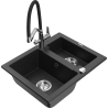 Mexen Carlos 1.5-bowl granite sink with Duo kitchen tap, black/silver metallic - 6518-73-671701-07