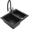 Mexen Carlos 1.5-bowl granite sink with Duo kitchen tap, black/silver metallic - 6518-73-671701-07-B