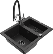 Mexen Carlos 1.5-compartment granite sink with a kitchen mixer tap Duo, Black/ silver metallic - 6518-73-671701-07-B