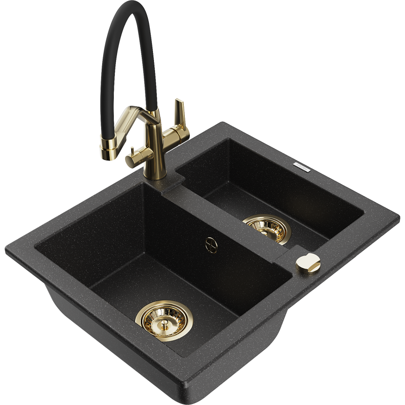 Mexen Carlos granitdiskho 1,5-fack med köksblandare Duo, svart/silver metallic - 6518-73-671701-57-G