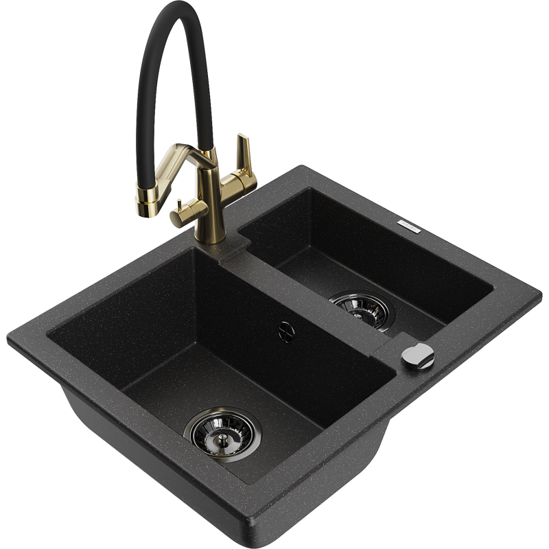 Mexen Carlos graniittiallas 1,5-kammioinen keittiöhana Duolla, musta/hopea metallikki - 6518-73-671701-57-B