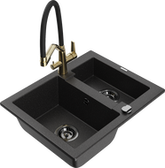 Mexen Carlos Granitspüle 1,5-fach mit Duo-Küchenarmatur, schwarz/silber metallic - 6518-73-671701-57-B