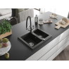 Mexen Carlos Granitspüle 1,5-Becken mit Küchenarmatur Duo, schwarz/gold metallic - 6518-75-671701-07