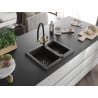 Mexen Carlos 1.5-bowl granite sink with Duo kitchen mixer, black/gold metallic - 6518-75-671701-57-B