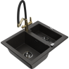 Mexen Carlos 1.5-bowl granite sink with Duo kitchen mixer, black/gold metallic - 6518-75-671701-57-B
