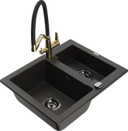 Mexen Carlos 1.5-bowl granite sink with Duo kitchen mixer, black/gold metallic - 6518-75-671701-57-B