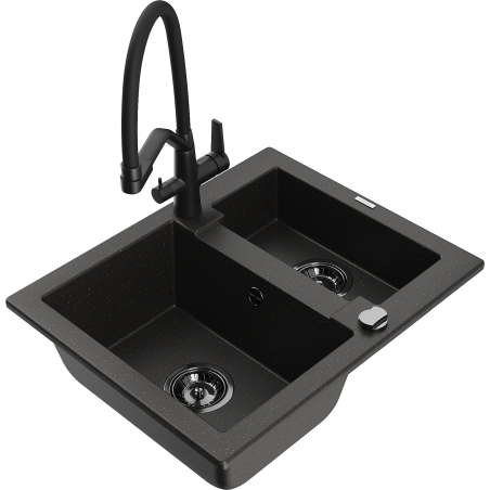 Mexen Carlos 1.5-bowl granite sink with Duo kitchen tap, black/gold metallic - 6518-75-671701-70-B