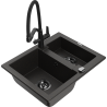 Mexen Carlos 1.5-bowl granite sink with Duo kitchen tap, black/gold metallic - 6518-75-671701-70-B