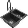 Mexen Carlos granite kitchen sink 1.5-bowl with Duo faucet, black speckled - 6518-76-671701-07