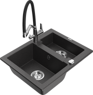 Mexen Carlos granite sink 1.5-bowl with Duo kitchen tap, black speckled - 6518-76-671701-07