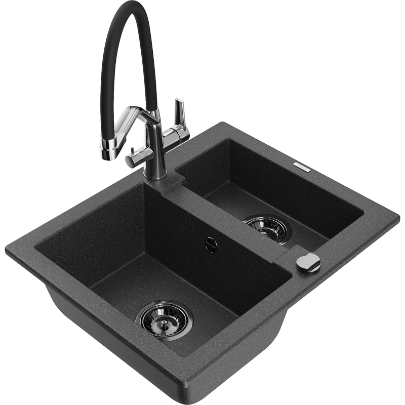 Mexen Carlos granitdiskho 1,5-kammare med köksblandare Duo, svart spräcklig - 6518-76-671701-07-B