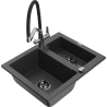 Mexen Carlos fregadero de granito de 1,5 cuencas con grifo de cocina Duo, negro moteado - 6518-76-671701-07-B