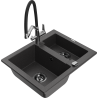 Mexen Carlos granīta izlietne ar 1,5 nodalījumu un Duo virtuves jaucējkrānu, melni plankumaina - 6518-76-671701-07-B
