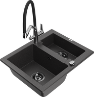 Mexen Carlos 1.5-bowl granite kitchen sink with Duo tap, black speckled - 6518-76-671701-07-B