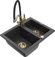 Mexen Carlos granite sink 1.5-bowl with Duo kitchen tap, black speckled - 6518-76-671701-57-G
