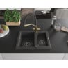 Mexen Carlos granite sink 1.5-bowl with kitchen tap Duo, black speckled - 6518-76-671701-57-B