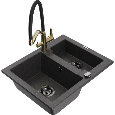 Mexen Carlos granit diskho 1,5-kammare med Duo köksblandare, svart spräcklig - 6518-76-671701-57-B
