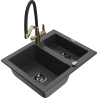 Mexen Carlos fregadero de granito de 1,5 senos con grifo de cocina Duo, negro moteado - 6518-76-671701-57-B
