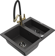 Mexen Carlos granite sink 1.5-bowl with kitchen tap Duo, black speckled - 6518-76-671701-57-B