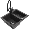 Mexen Carlos fregadero de granito 1,5 cubetas con grifo de cocina Duo, negro moteado - 6518-76-671701-70-B