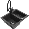 Mexen Carlos granite kitchen sink 1.5-bowl with Duo kitchen tap, black speckled - 6518-76-671701-70-B