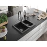 Mexen Carlos granite sink with 1.5 bowls and Duo kitchen tap, black - 6518-77-671701-07
