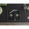 Mexen Carlos granite sink with 1.5 bowls and Duo kitchen tap, black - 6518-77-671701-07
