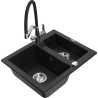 Mexen Carlos granite sink with 1.5 bowls and Duo kitchen tap, black - 6518-77-671701-07