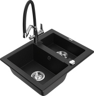 Mexen Carlos granite sink with 1.5 bowls and Duo kitchen tap, black - 6518-77-671701-07