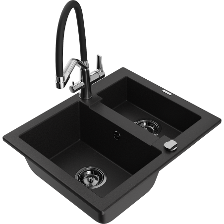 Mexen Carlos lavello in granito 1,5 vasca con rubinetto da cucina Duo, nero - 6518-77-671701-07-B
