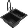 Mexen Carlos fregadero de granito de 1,5 senos con grifo de cocina Duo, negro - 6518-77-671701-07-B