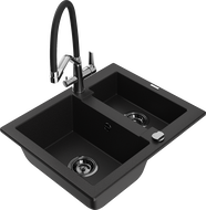 Mexen Carlos fregadero de granito de 1,5 senos con grifo de cocina Duo, negro - 6518-77-671701-07-B
