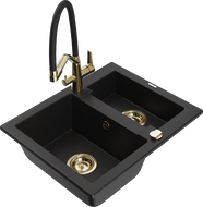 Mexen Carlos granite sink 1.5-bowl with Duo kitchen tap, black - 6518-77-671701-57-G