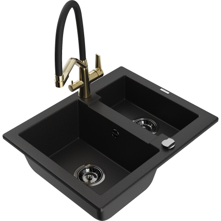 Mexen Carlos fregadero de granito de 1,5 senos con grifo de cocina Duo, negro - 6518-77-671701-57-B