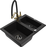 Mexen Carlos fregadero de granito de 1,5 senos con grifo de cocina Duo, negro - 6518-77-671701-57-B