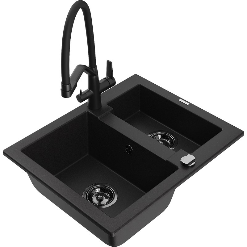 Mexen Carlos lavello da cucina in granito 1,5 vasca con rubinetto Duo, nero - 6518-77-671701-70-B
