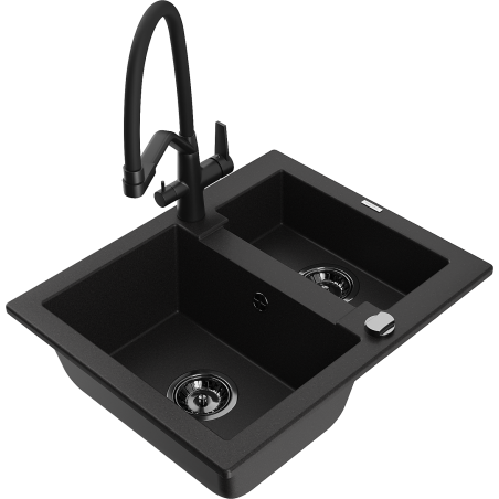Mexen Carlos fregadero de granito 1,5 senos con grifo de cocina Duo, negro - 6518-77-671701-70-B