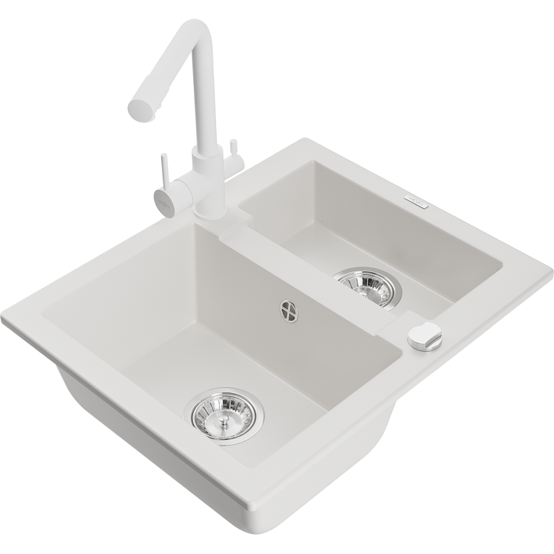 Mexen Carlos granitdiskbänk 1,5-fack med Duero köksblandare, vit - 6518-20-671600-20