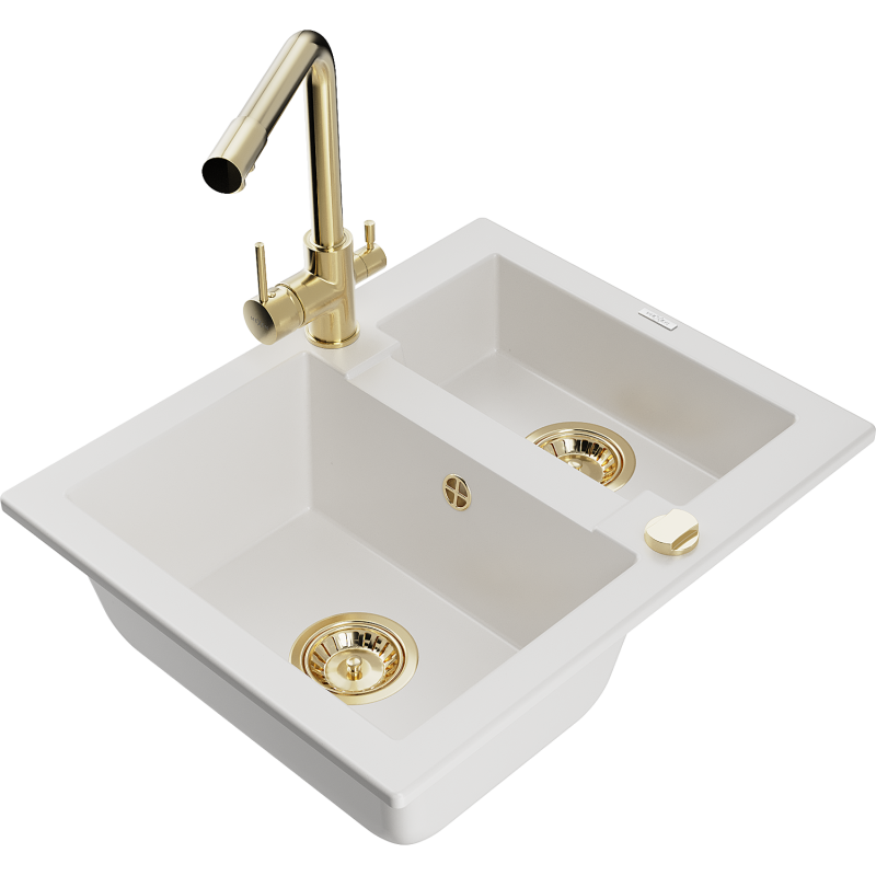 Mexen Carlos granitdiskho 1,5-kammare med köksblandare Duero, vit - 6518-20-671600-50